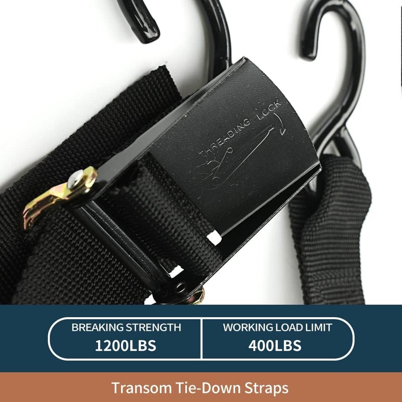 Seamander Boat Tie Down Straps to Trailer- Marine Grade Transom Tie Downs 2inch x 48inch Adjustable Boat Trailer Straps for Boat, Jet Ski, & More - Image 3